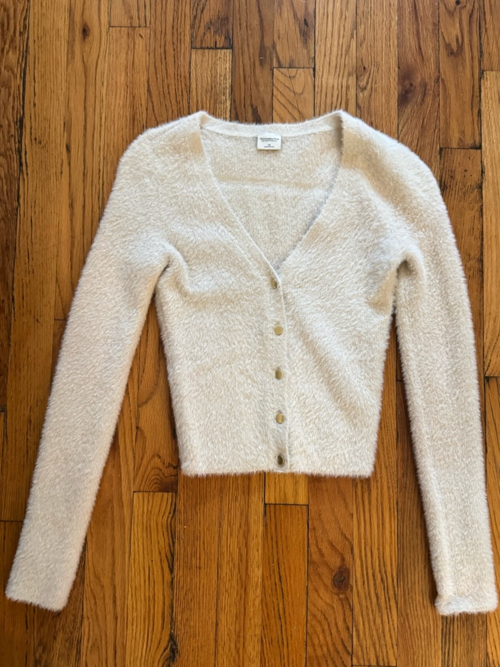 Abercrombie & Fitch Fuzzy V-Neck Gold Button Cardigan